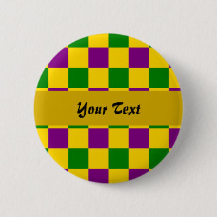 Mardi gras chequered pattern 2 inch round button