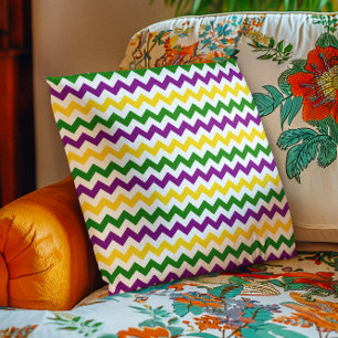 Mardi Gras Chevron Pattern Gold Throw Pillow