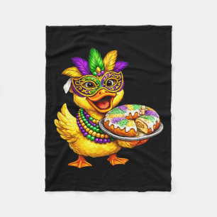 Mardi Gras Chick Yellow Duckling Duck Mask King Ca Fleece Blanket