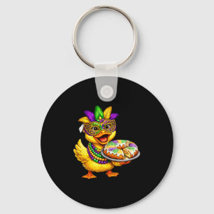 Mardi Gras Chick Yellow Duckling Duck Mask King Ca Keychain
