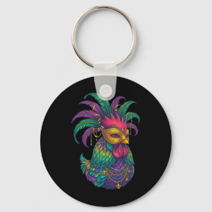 Mardi Gras Chicken Beads Carnival Farming Farmer Keychain
