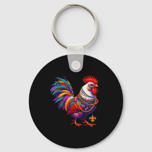 Mardi Gras Chicken Rooster Beads New Orleans Funny Keychain