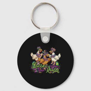 Mardi Gras Chicken Run Chicken Chase Fat Tuesday C Keychain