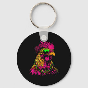 Mardi Gras Chicken Sungles Beads Farmer New Orlean Keychain
