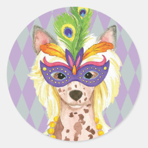 Mardi Gras Chinese Crested Classic Round Sticker