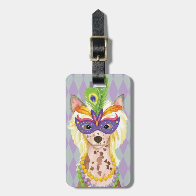 Mardi Gras Chinese Crested Luggage Tag (Front Vertical)