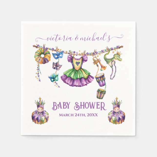 Mardi Gras Clothesline girl Baby Shower Napkin (Front)