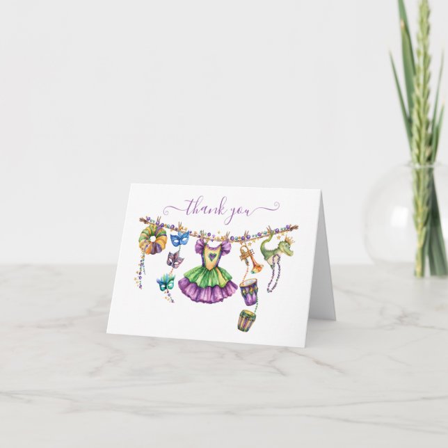 Mardi Gras Clothesline girl Baby Shower Thank You Card (Front)