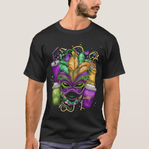Mardi Gras Coffee Cups And Mask Fat Tuesday Carniv T-Shirt
