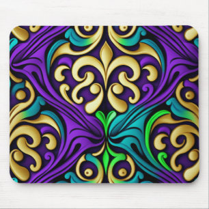 MARDI GRAS COLORED FLEUR DI LIS PATTERNS MOUSE PAD