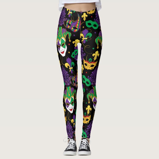 Mardi Gras Colourful Carnival Pattern Leggings (Front)