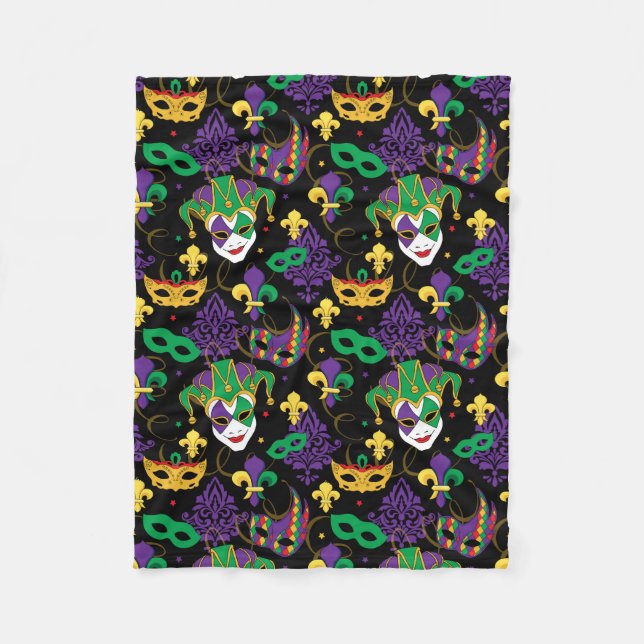 Mardi Gras Colourful Carnival Patterned Fleece Blanket (Front)