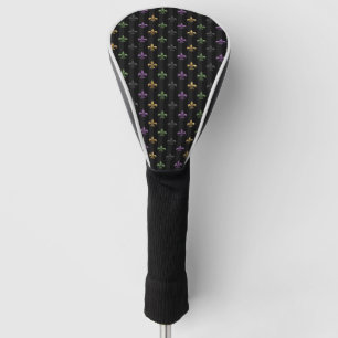 Mardi Gras Colourful Fleur De Lis Dark Vertical Golf Head Cover