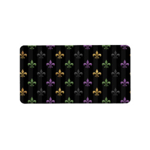 Mardi Gras Colourful Fleur De Lis Dark Vertical Label