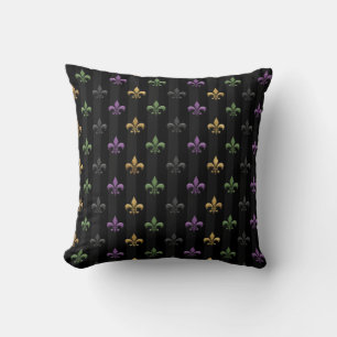 Mardi Gras Colourful Fleur De Lis Dark Vertical Throw Pillow