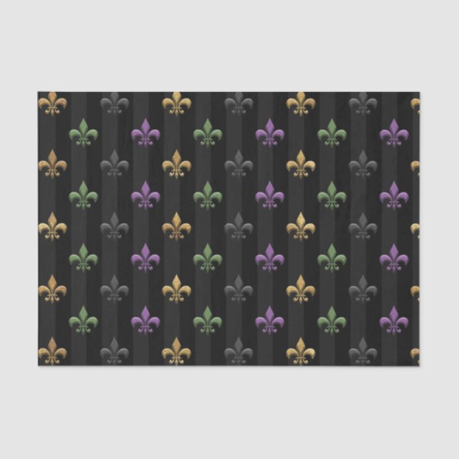 Mardi Gras Colourful Fleur De Lis Dark Vertical Tissue Paper (Front)