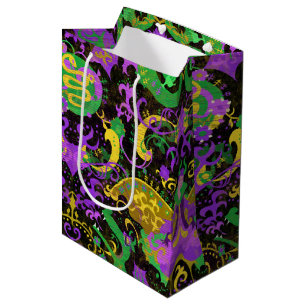 Mardi Gras Colours Damask Dragon, Butterfly, Snake Medium Gift Bag