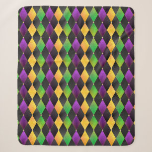 Mardi Gras Colours Diamond Harlequin Argyle - Blac Sherpa Blanket