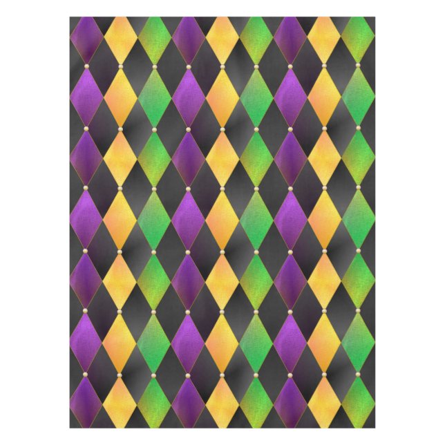 Mardi Gras Colours Diamond Harlequin Argyle - Blac Tablecloth (Front)