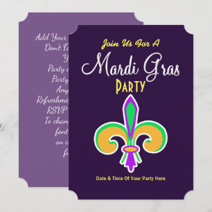 Mardi Gras Colours Fleur De Lis Invite