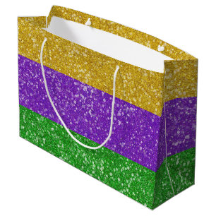 Mardi Gras Colours Glitter Stripe Bling Large Gift Bag