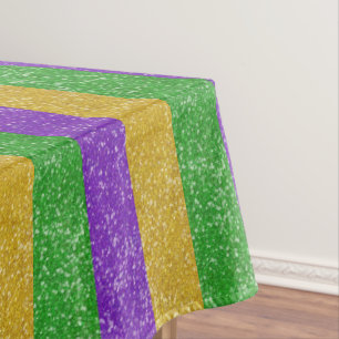 Mardi Gras Colours Glitter Stripe Bling  Tableclot Tablecloth