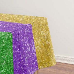 Mardi Gras Colours Glitter Stripe Bling  Tablecloth