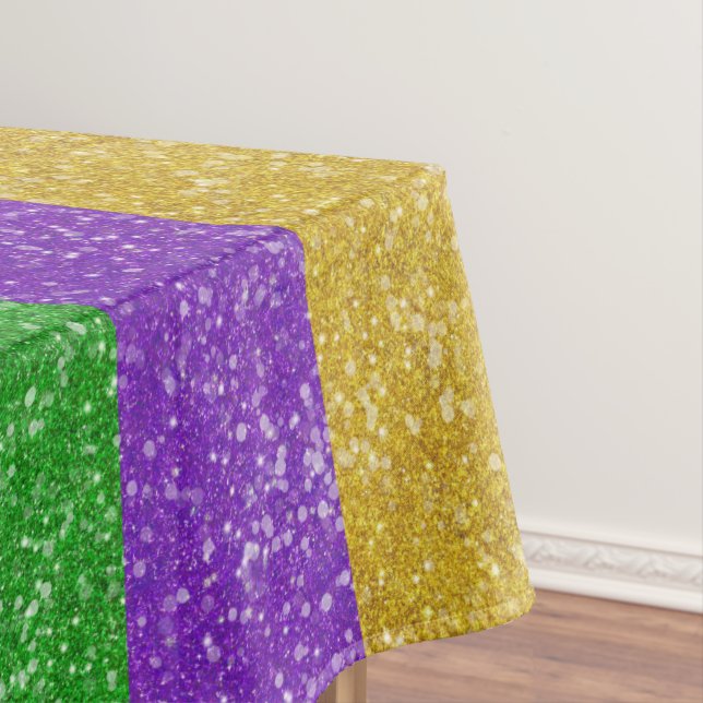 Mardi Gras Colours Glitter Stripe Bling  Tablecloth (In Situ)