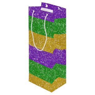 Mardi Gras Colours Glitter Stripe Bling  Wine Gift Bag