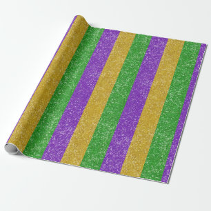 Mardi Gras Colours Glitter Stripe Bling Wrapping Paper