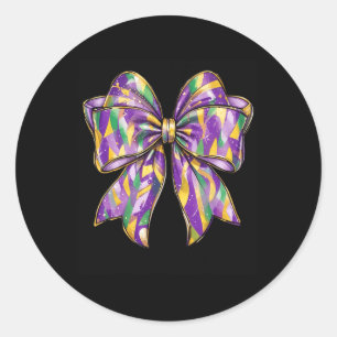 Mardi Gras Coquette Bow 2  Classic Round Sticker