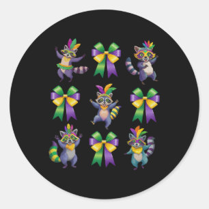 Mardi Gras Coquette Bow Cute Raccoon Dancing Trash Classic Round Sticker