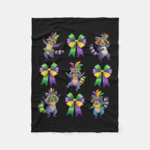 Mardi Gras Coquette Bow Cute Raccoon Dancing Trash Fleece Blanket