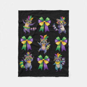 Mardi Gras Coquette Bow Cute Raccoon Dancing Trash Fleece Blanket