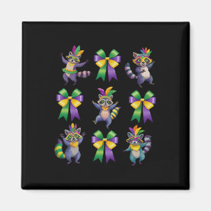 Mardi Gras Coquette Bow Cute Raccoon Dancing Trash Magnet