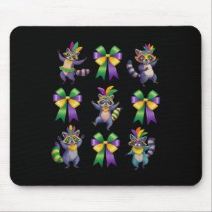 Mardi Gras Coquette Bow Cute Raccoon Dancing Trash Mouse Pad