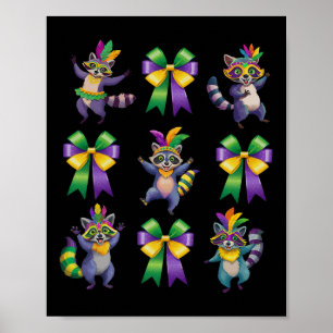 Mardi Gras Coquette Bow Cute Raccoon Dancing Trash Poster