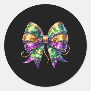 Mardi Gras Coquette Bow Fat Tuesday New Orleans Fu Classic Round Sticker