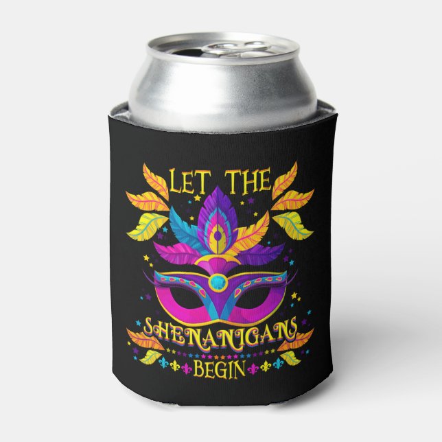 Mardi Gras Costume Let The Shenanigans Begin Mask Can Cooler (Can Front)