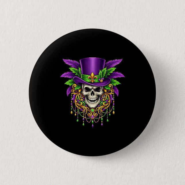 Mardi gras costume sugar skull carnival new orlean 2 inch round button (Front)