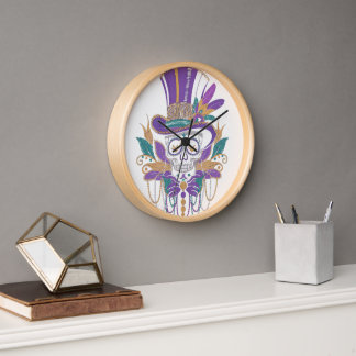 Mardi Gras Costume Sugar Skull Carnival Party Clock