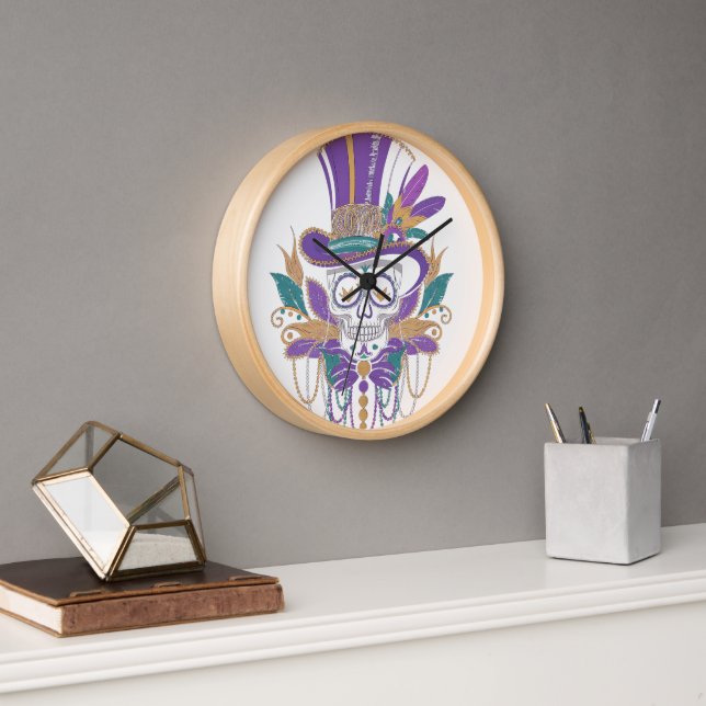 Mardi Gras Costume Sugar Skull Carnival Party Clock (Office)