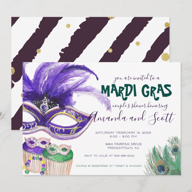 Mardi Gras Couple's Shower Invitation (Front/Back)