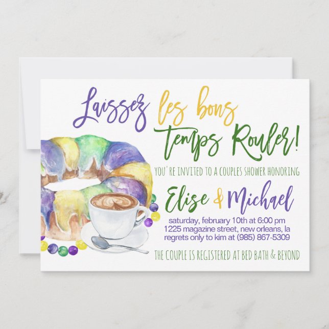 Mardi Gras Couples Shower Invitation (Front)