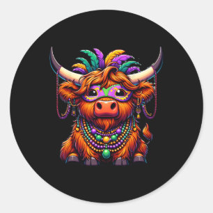 Mardi Gras Cow Wearing Costume Beads Classic Round Sticker