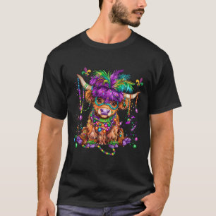 Mardi Gras Cow Wearing Mardi Gras Costume Beads  T-Shirt