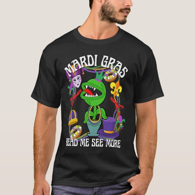 Mardi Gras Crawfish Crawdad Feed Me Beads Jester H T-Shirt (Front)