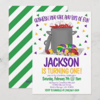 Mardi Gras Crawfish First Birthday Invitation