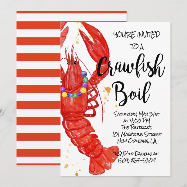 Mardi Gras Crawfish Invitation à ébullition (Devant / Derrière)