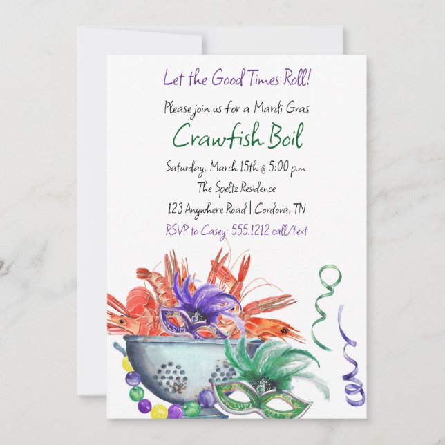 Mardi Gras Crawfish Invitation à ébullition (Devant)